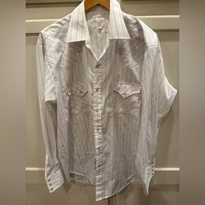 Vintage White Striped Men's Shirt with Pearl buttons